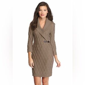 Calvin Klein Cable Knit Women's Sweater Dress Khaki Gold 3/4 Sleeves size Small